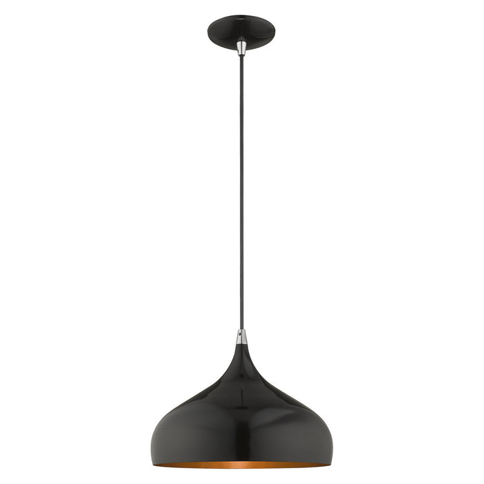 Livex Lighting 41172-68 One Light Mini Pendant, Shiny Black w/ Polished Chromes
