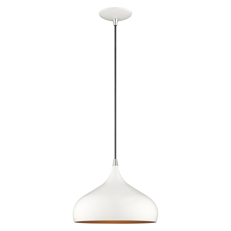 Livex Lighting 41172-69 One Light Mini Pendant, Shiny White w/ Polished Chromes