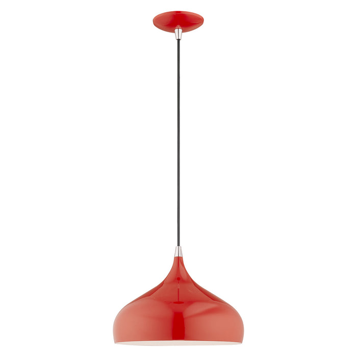 Livex Lighting 41172-72 One Light Mini Pendant, Shiny Red w/ Polished Chromes