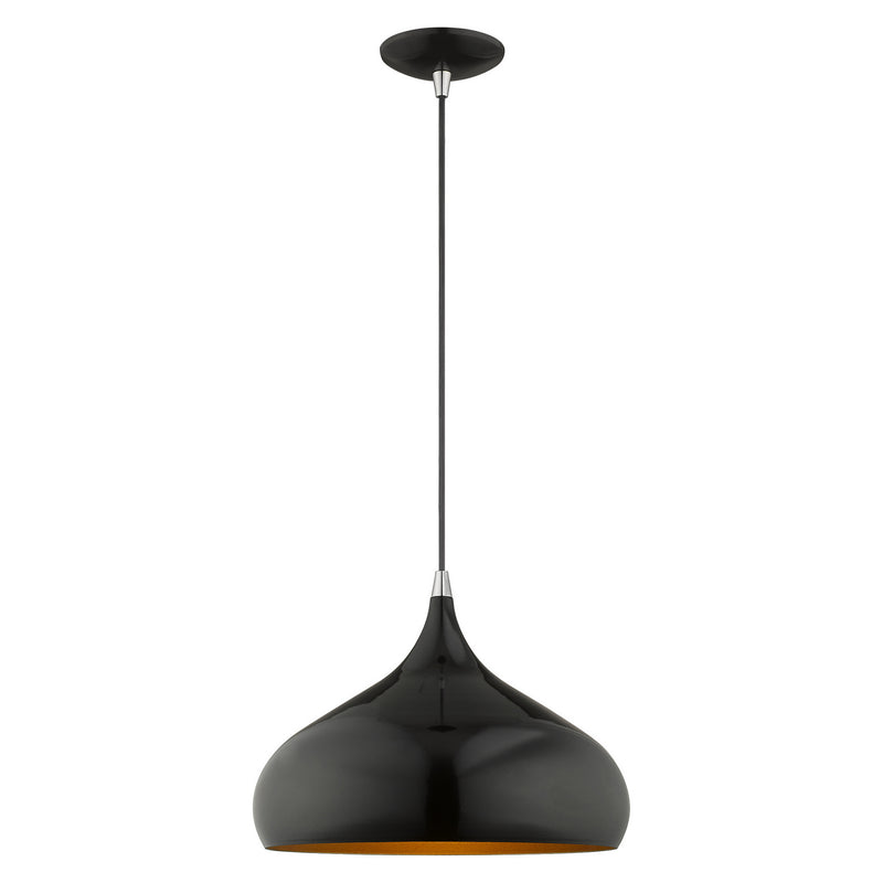 Livex Lighting 41173-68 One Light Mini Pendant, Shiny Black w/ Polished Chromes