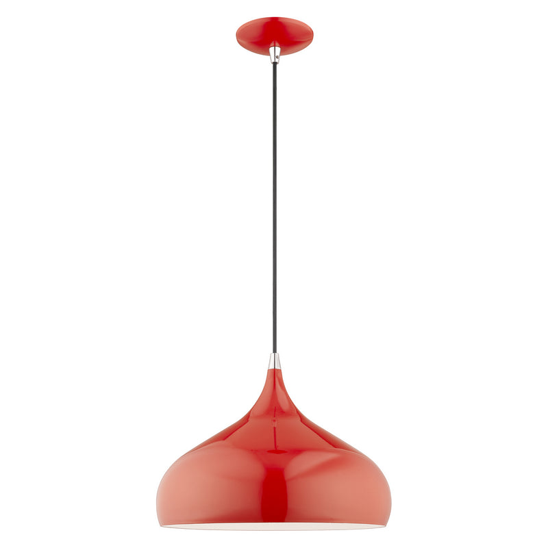 Livex Lighting 41173-72 One Light Mini Pendant, Shiny Red w/ Polished Chromes