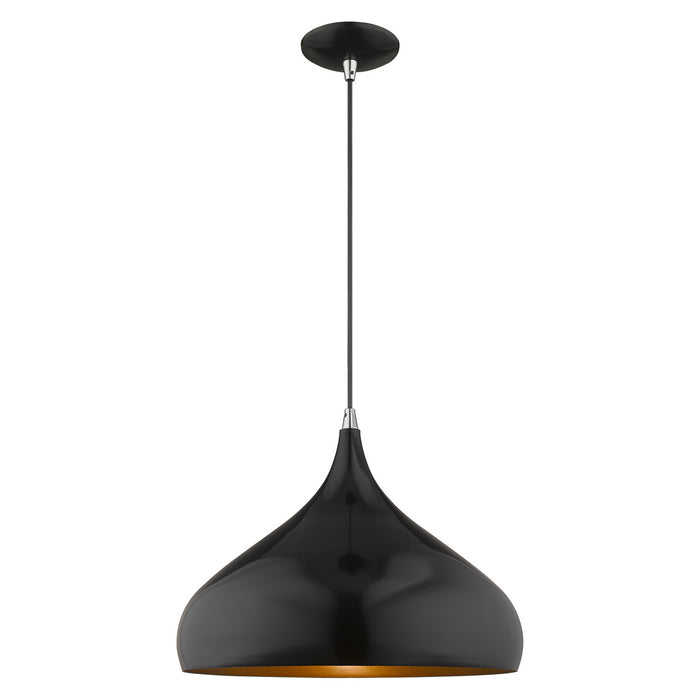 Livex Lighting 41174-68 One Light Mini Pendant, Shiny Black w/ Polished Chromes