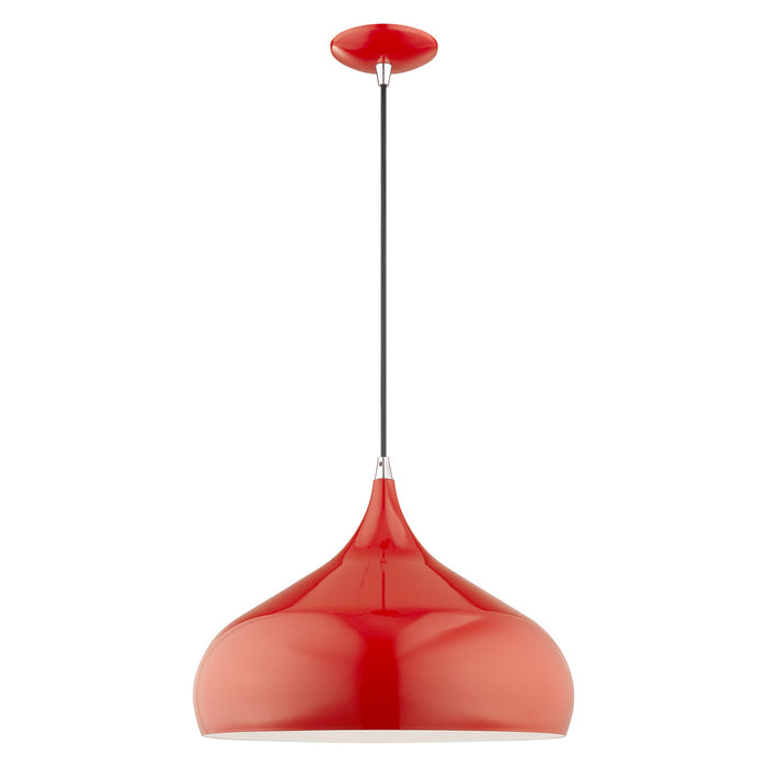 Livex Lighting 41174-72 One Light Mini Pendant, Shiny Red w/ Polished Chromes