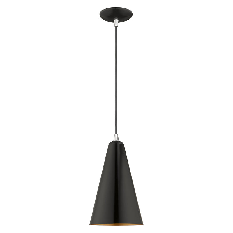 Livex Lighting 41175-68 One Light Mini Pendant, Shiny Black w/ Polished Chromes
