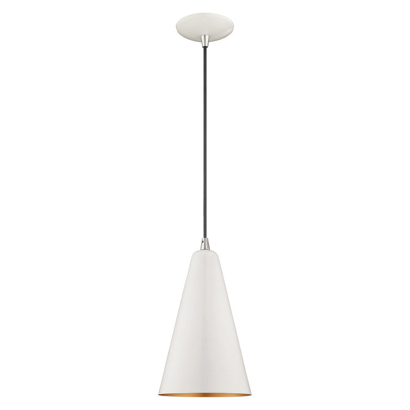 Livex Lighting 41175-69 One Light Mini Pendant, Shiny White w/ Polished Chromes