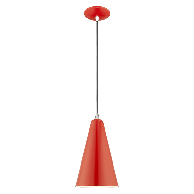 Livex Lighting 41175-72 One Light Mini Pendant, Shiny Red w/ Polished Chromes