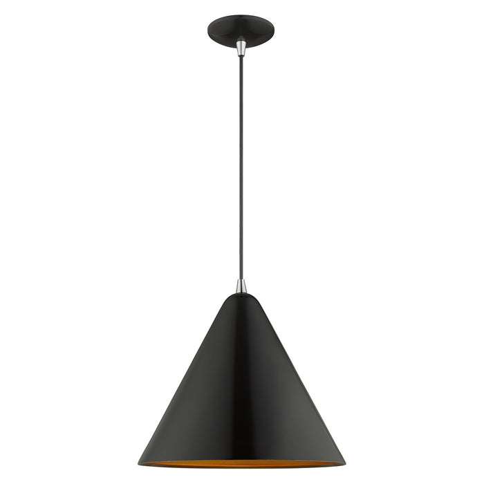 Livex Lighting 41176-68 One Light Mini Pendant, Shiny Black w/ Polished Chromes