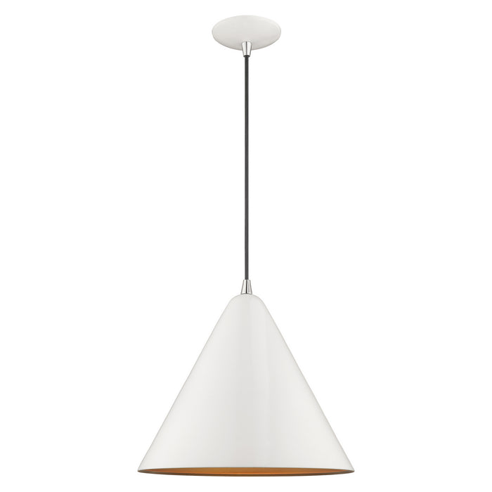 Livex Lighting 41176-69 One Light Mini Pendant, Shiny White w/ Polished Chromes