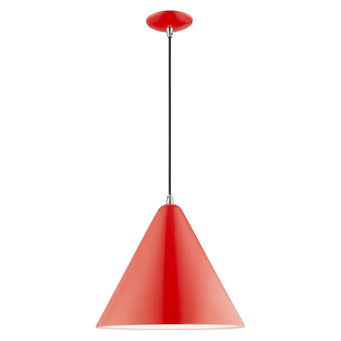 Livex Lighting 41176-72 One Light Mini Pendant, Shiny Red w/ Polished Chromes