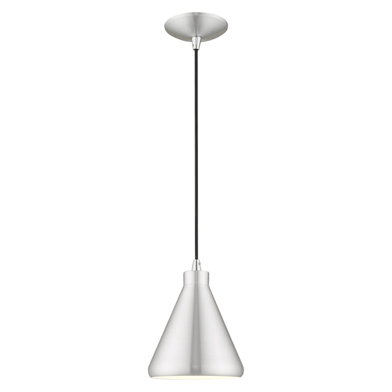 Livex Lighting 41177-66 One Light Mini Pendant, Brushed Aluminum w/ Polished Chromes
