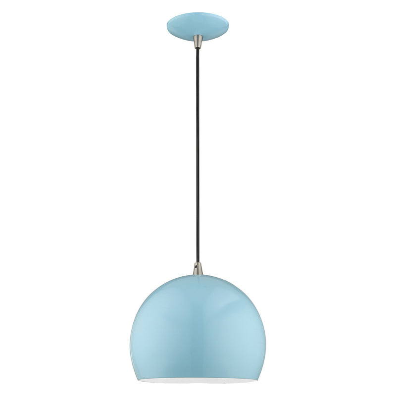 Livex Lighting 41181-74 One Light Mini Pendant, Shiny Baby Blue