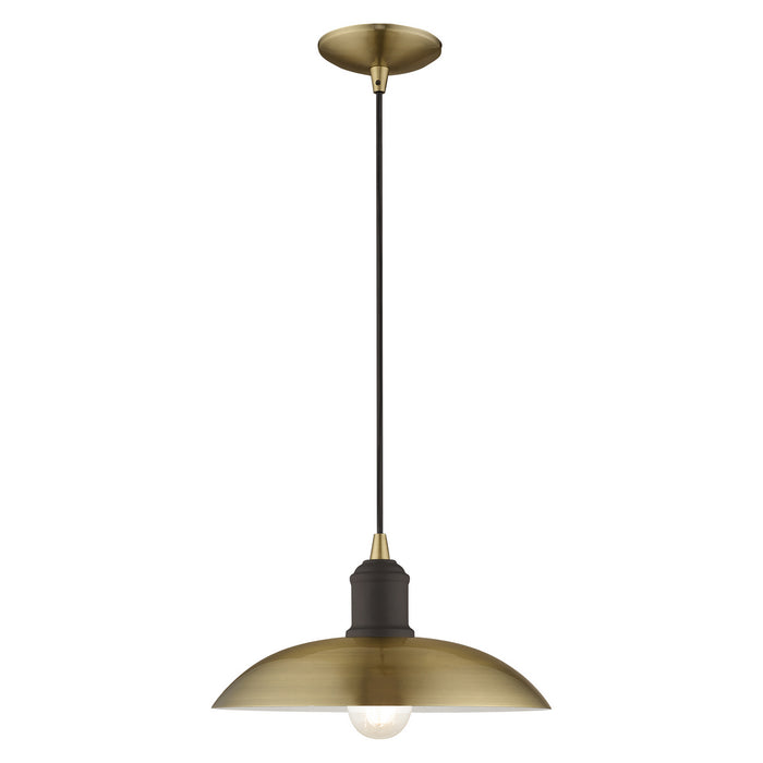 Livex Lighting 41193-01 One Light Mini Pendant, Antique Brass w/ Bronze