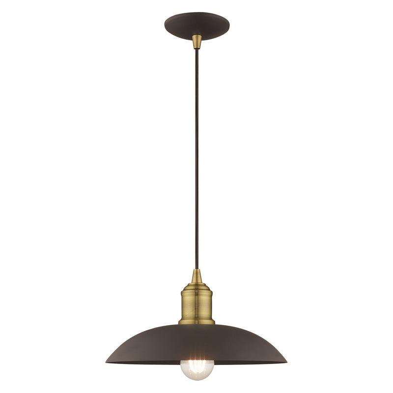 Livex Lighting 41193-07 One Light Mini Pendant, Bronze w/ Antique Brasss