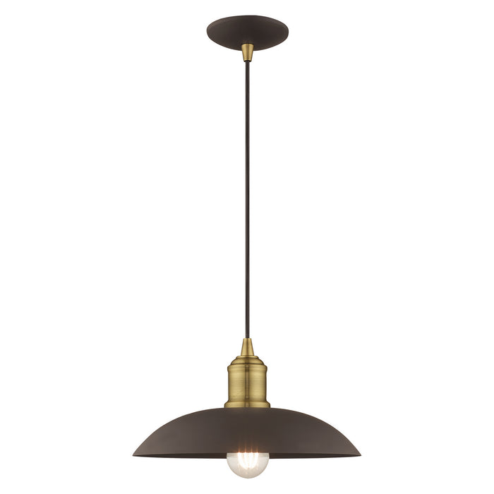 Livex Lighting 41193-07 One Light Mini Pendant, Bronze w/ Antique Brasss