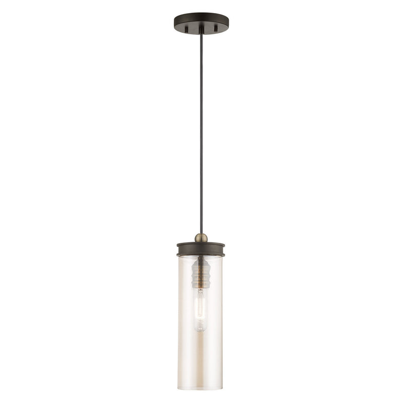 Livex Lighting 41227-07 One Light Mini Pendant, Bronze w/ Antique Brasss`