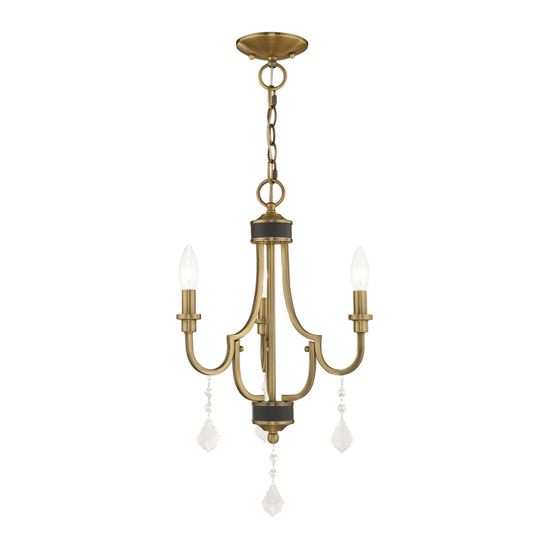Livex Lighting 41273-01 Three Light Mini Chandelier, Antique Brass w/ Bronzes