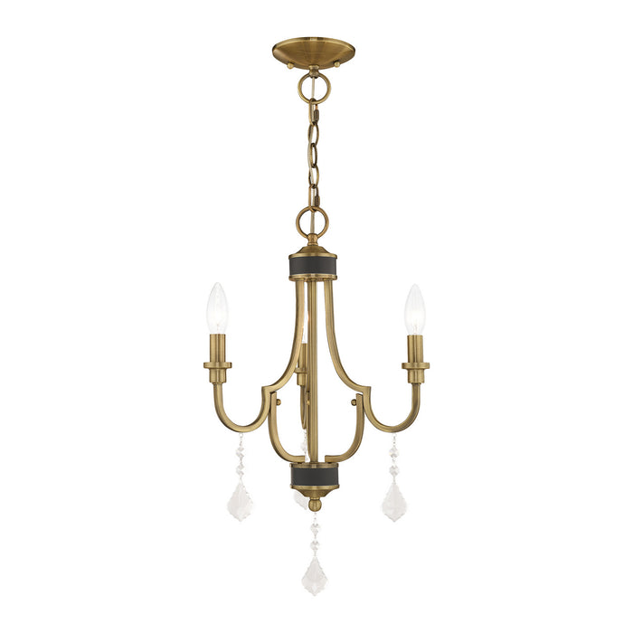 Livex Lighting 41273-01 Three Light Mini Chandelier, Antique Brass w/ Bronzes