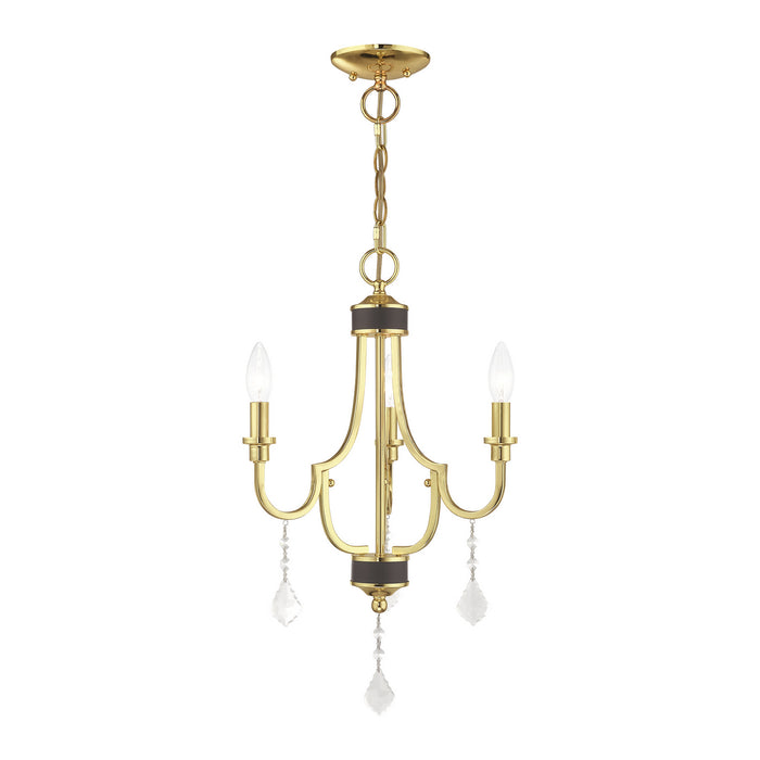 Livex Lighting 41273-02 Three Light Mini Chandelier, Polished Brass w/ Bronzes