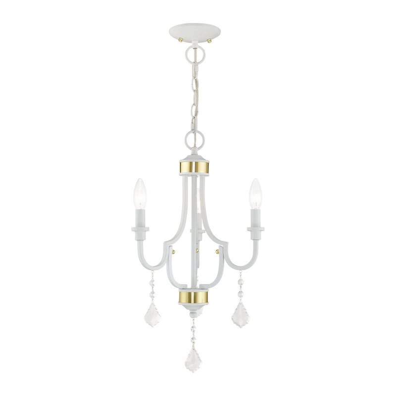 Livex Lighting 41273-03 Three Light Mini Chandelier, White w/ Polished Brasss