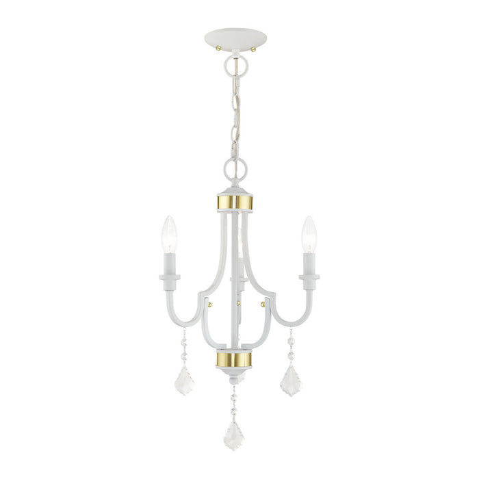 Livex Lighting 41273-03 Three Light Mini Chandelier, White w/ Polished Brasss