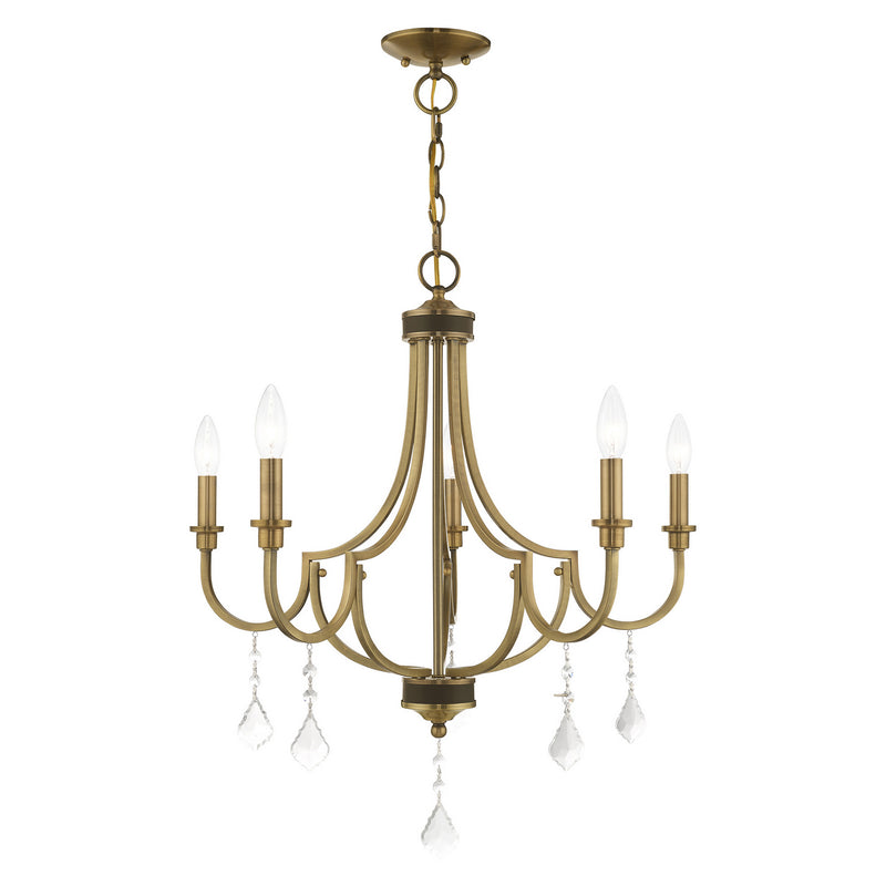 Livex Lighting 41275-01 Five Light Chandelier, Antique Brass w/ Bronzes