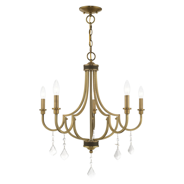 Livex Lighting 41275-01 Five Light Chandelier, Antique Brass w/ Bronzes