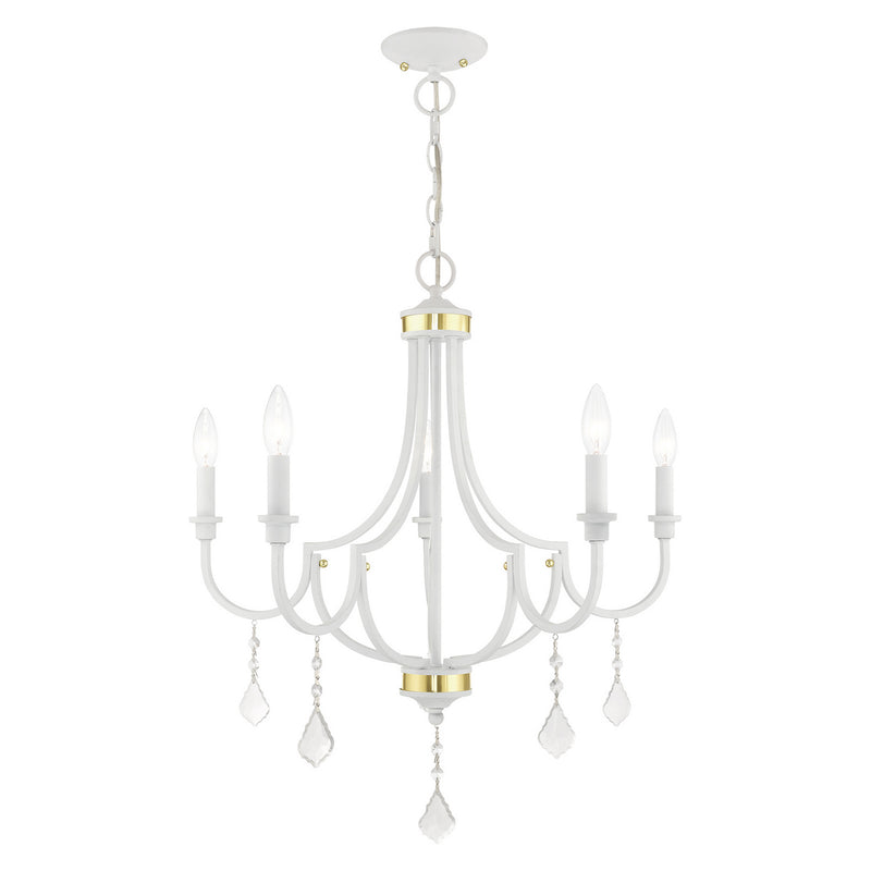 Livex Lighting 41275-03 Five Light Chandelier, White w/ Polished Brasss