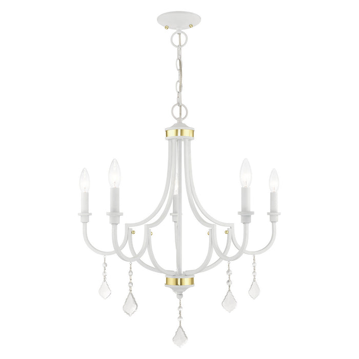 Livex Lighting 41275-03 Five Light Chandelier, White w/ Polished Brasss