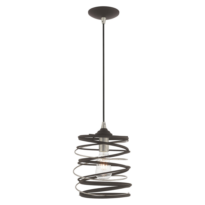 Livex Lighting 41320-07 One Light Mini Pendant, Bronze w/ Brushed Nickel