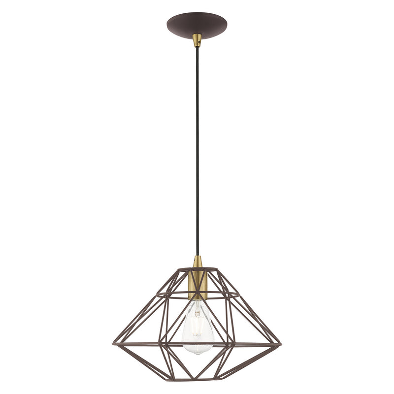 Livex Lighting 41323-07 One Light Mini Pendant, Bronze w/ Antique Brasss