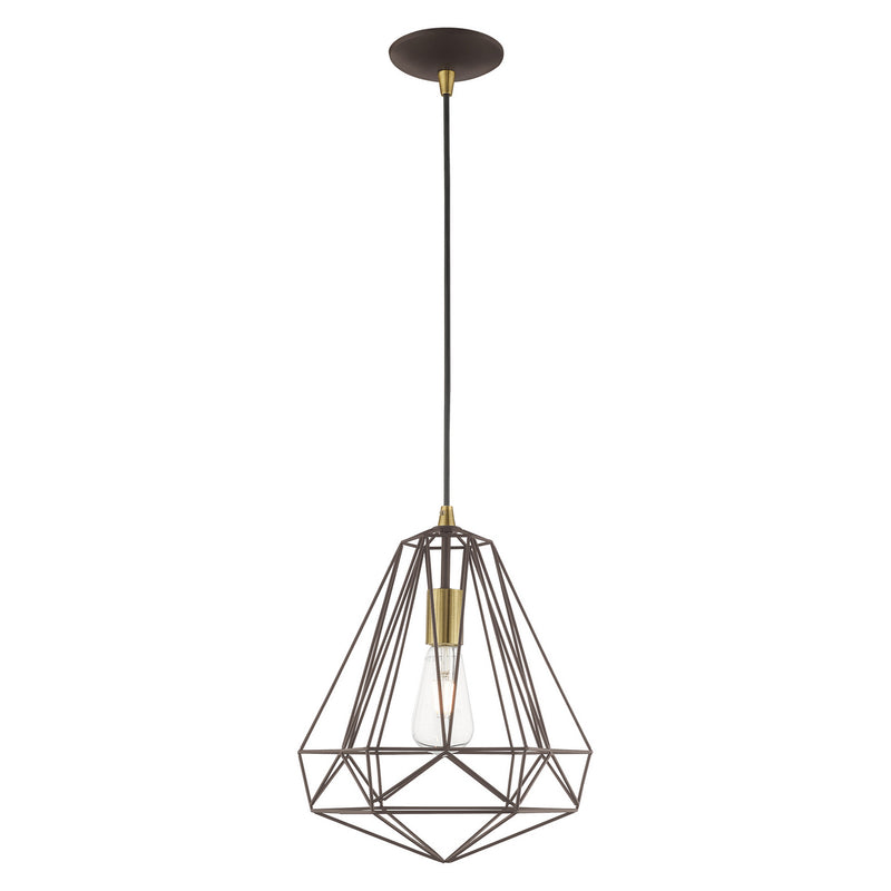 Livex Lighting 41324-07 One Light Mini Pendant, Bronze w/ Antique Brasss