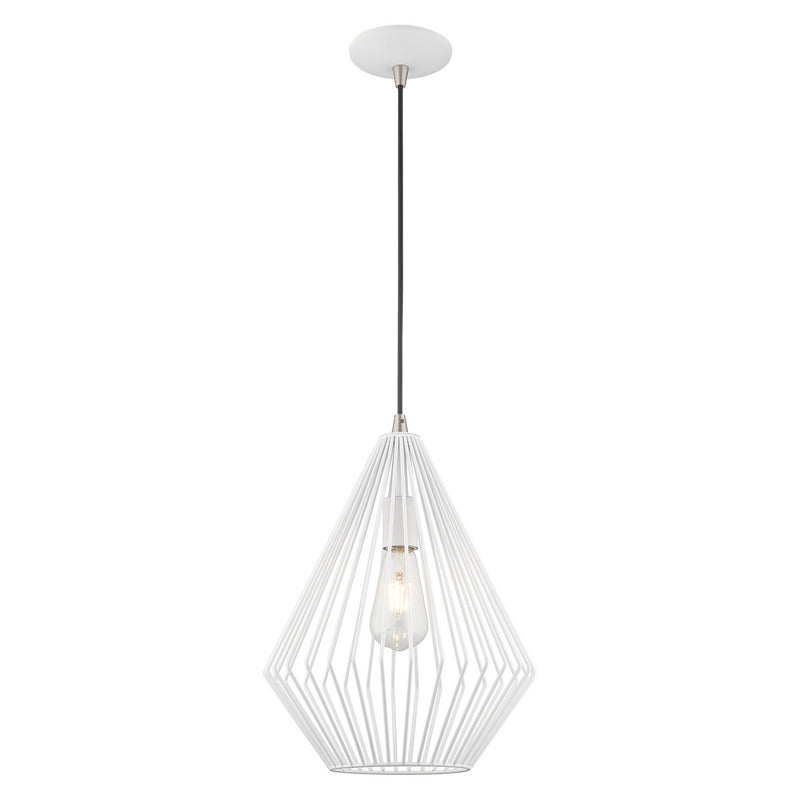 Livex Lighting 41325-03 One Light Mini Pendant, White w/ Brushed Nickels