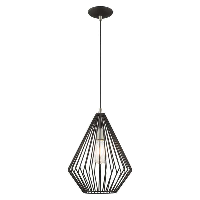 Livex Lighting 41325-04 One Light Mini Pendant, Black w/ Brushed Nickels