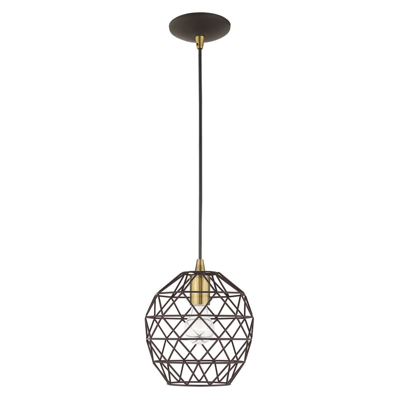 Livex Lighting 41326-07 One Light Mini Pendant, Bronze w/ Antique Brass