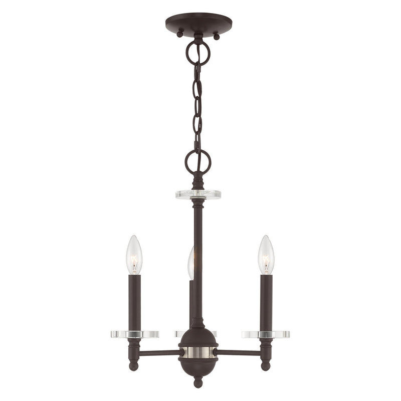 Livex Lighting 42703-07 Three Light Mini Chandelier, Bronze w/ Brushed Nickel