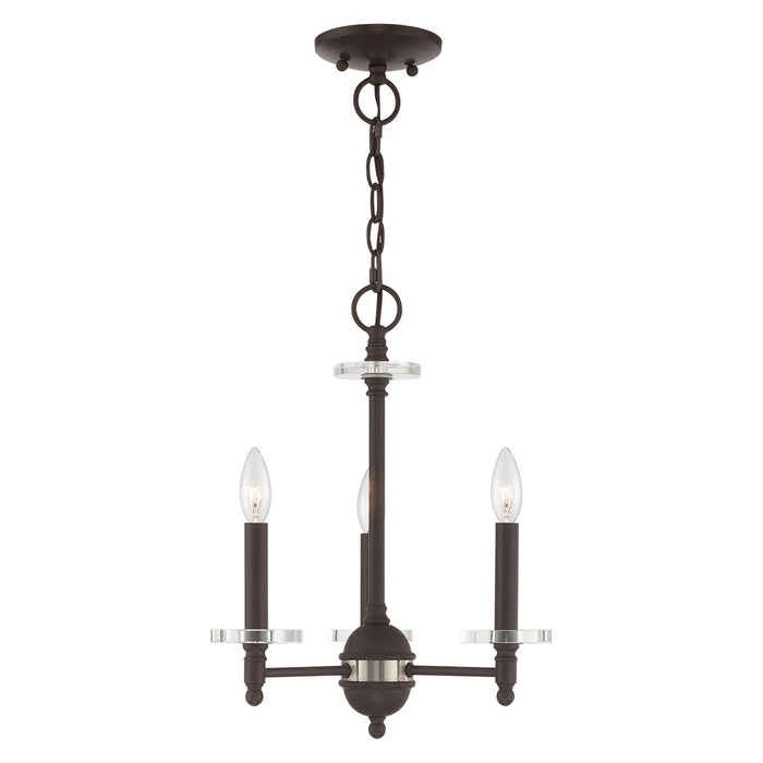 Livex Lighting 42703-07 Three Light Mini Chandelier, Bronze w/ Brushed Nickel