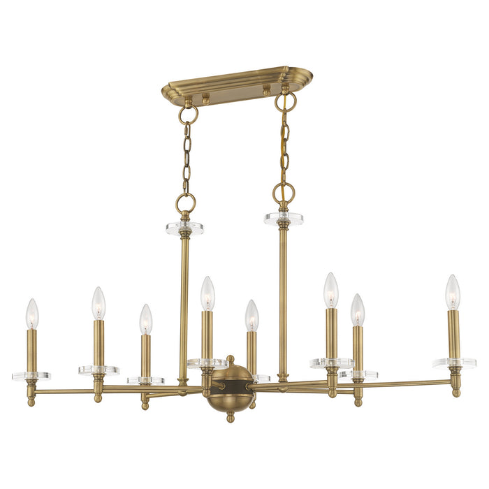 Livex Lighting 42708-01 Eight Light Linear Chandelier, Antique Brass w/ Bronze