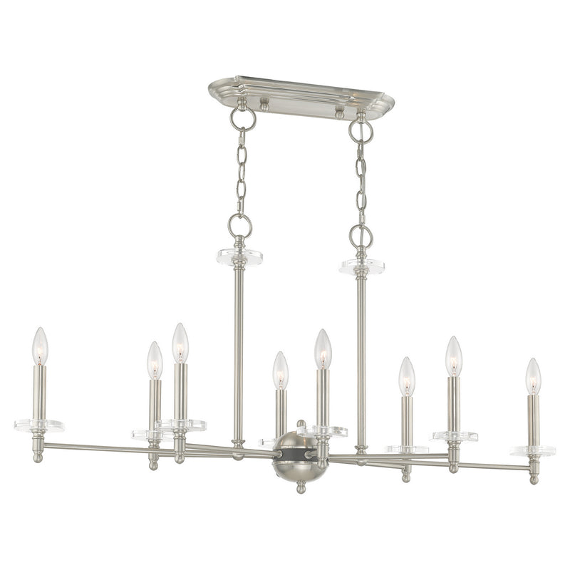 Livex Lighting 42708-91 Eight Light Linear Chandelier, Brushed Nickel w/ Bronze