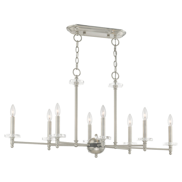 Livex Lighting 42708-91 Eight Light Linear Chandelier, Brushed Nickel w/ Bronze