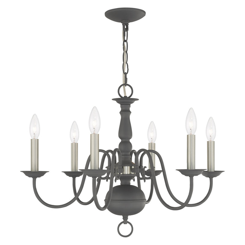 Livex Lighting 5006-76 Six Light Chandelier, Scandinavian Gray w/ Brushed Nickels