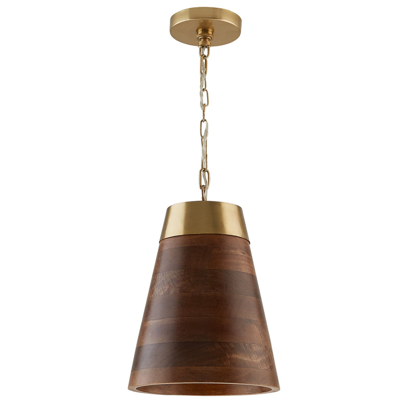 Capital Lighting 330314WR One Light Pendant, Dark Wood and True Brass