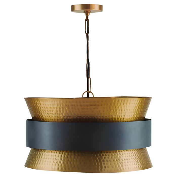 Capital Lighting 330446PZ Four Light Pendant, Patinaed Brass and Dark Zinc