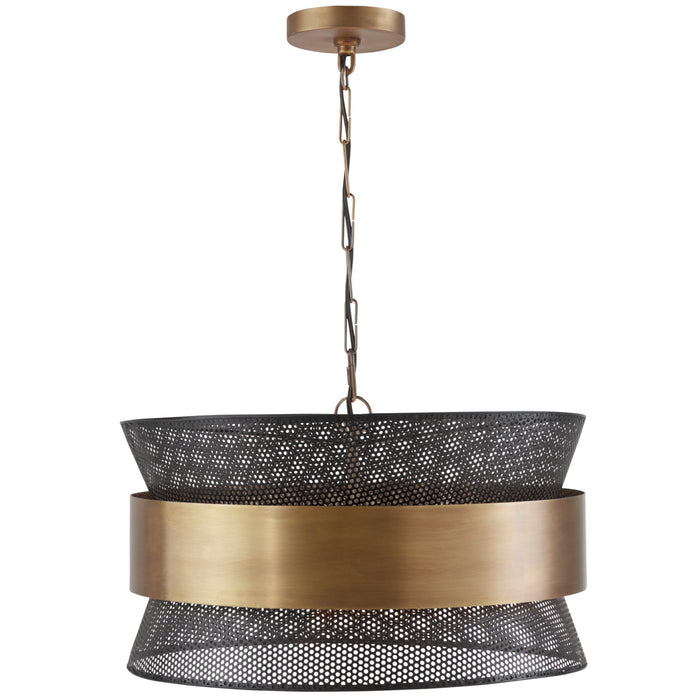 Capital Lighting 330447PK Four Light Pendant, Patinaed Brass and Black