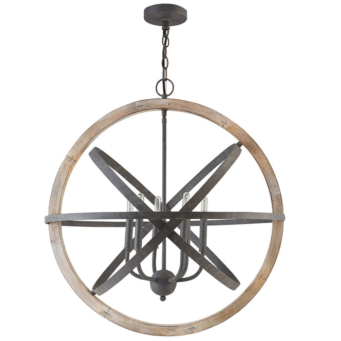 Capital Lighting 330561IW Six Light Pendant, Iron and Wood