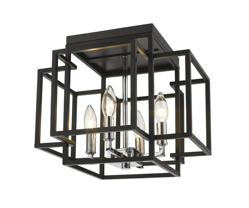 Z-Lite 454F-BK-CH Four Light Flush Mount, Black + Chrome