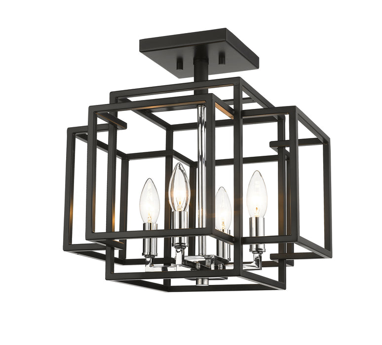 Z-Lite 454SF-BK-CH Four Light Semi Flush Mount, Black + Chrome