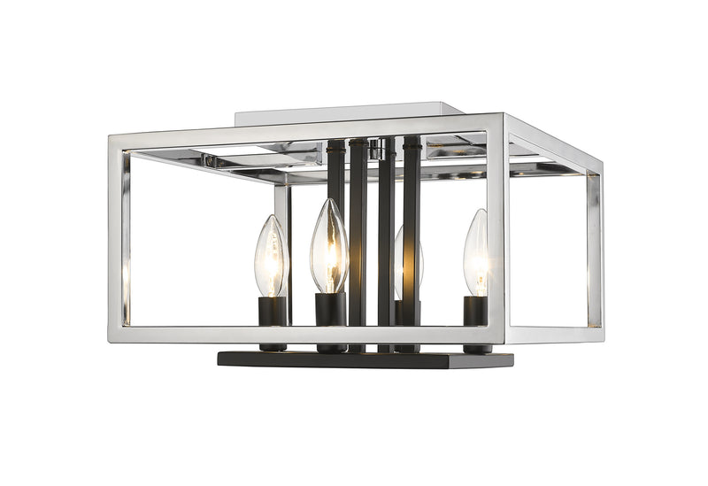 Z-Lite 456F-CH-BK Four Light Flush Mount, Chrome + Matte Black