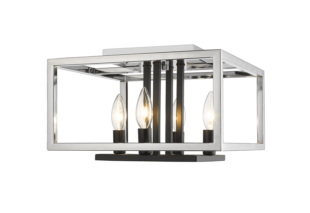 Z-Lite 456F-CH-BK Four Light Flush Mount, Chrome + Matte Black