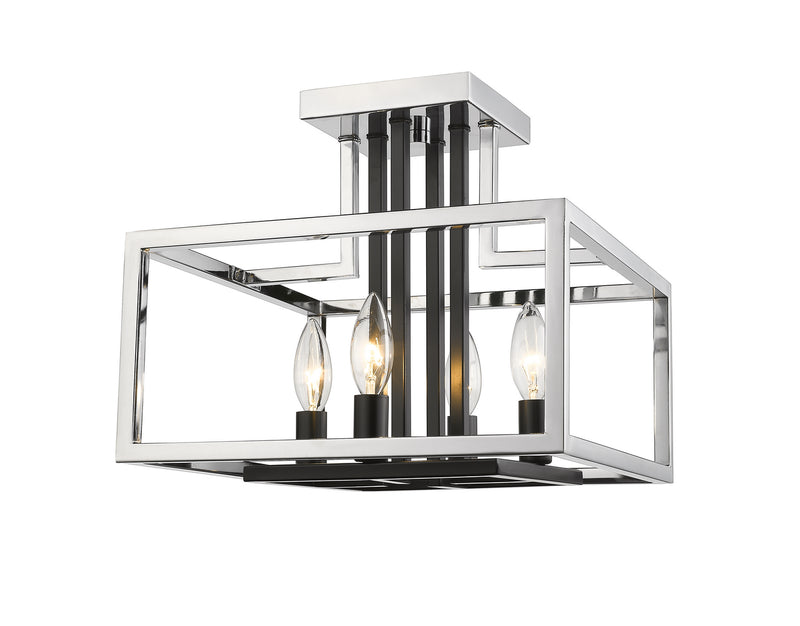 Z-Lite 456SF-CH-BK Four Light Semi Flush Mount, Chrome + Matte Black