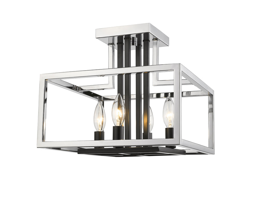 Z-Lite 456SF-CH-BK Four Light Semi Flush Mount, Chrome + Matte Black